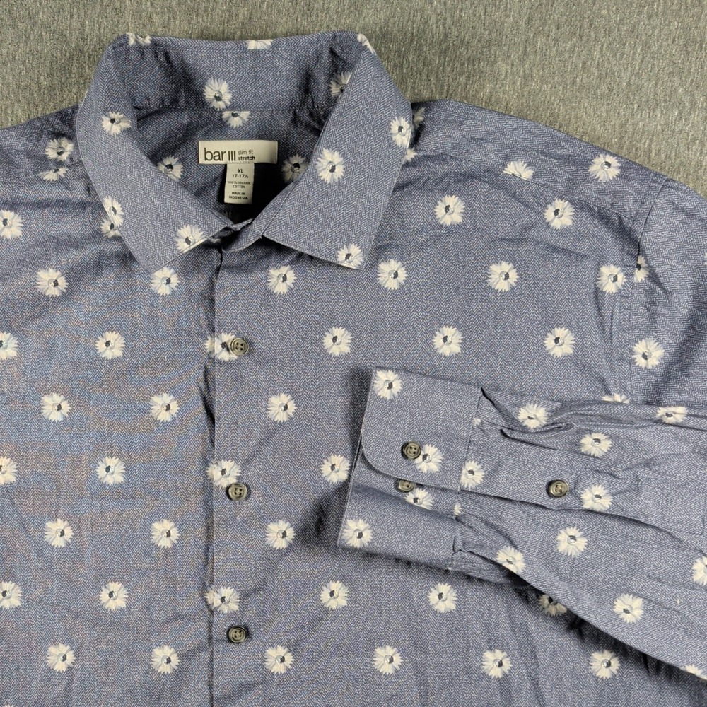 Floral Slim Fit Button Long Sleeve Bar III Shirt Sz XL 17-17.5 Herringbone Indie